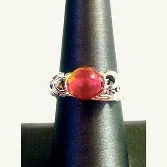CALICIDONE WATERMELON STONE WIRE WRAPPED RING BOHO HIPPIE SIZE 8 - Picture 1 of 6